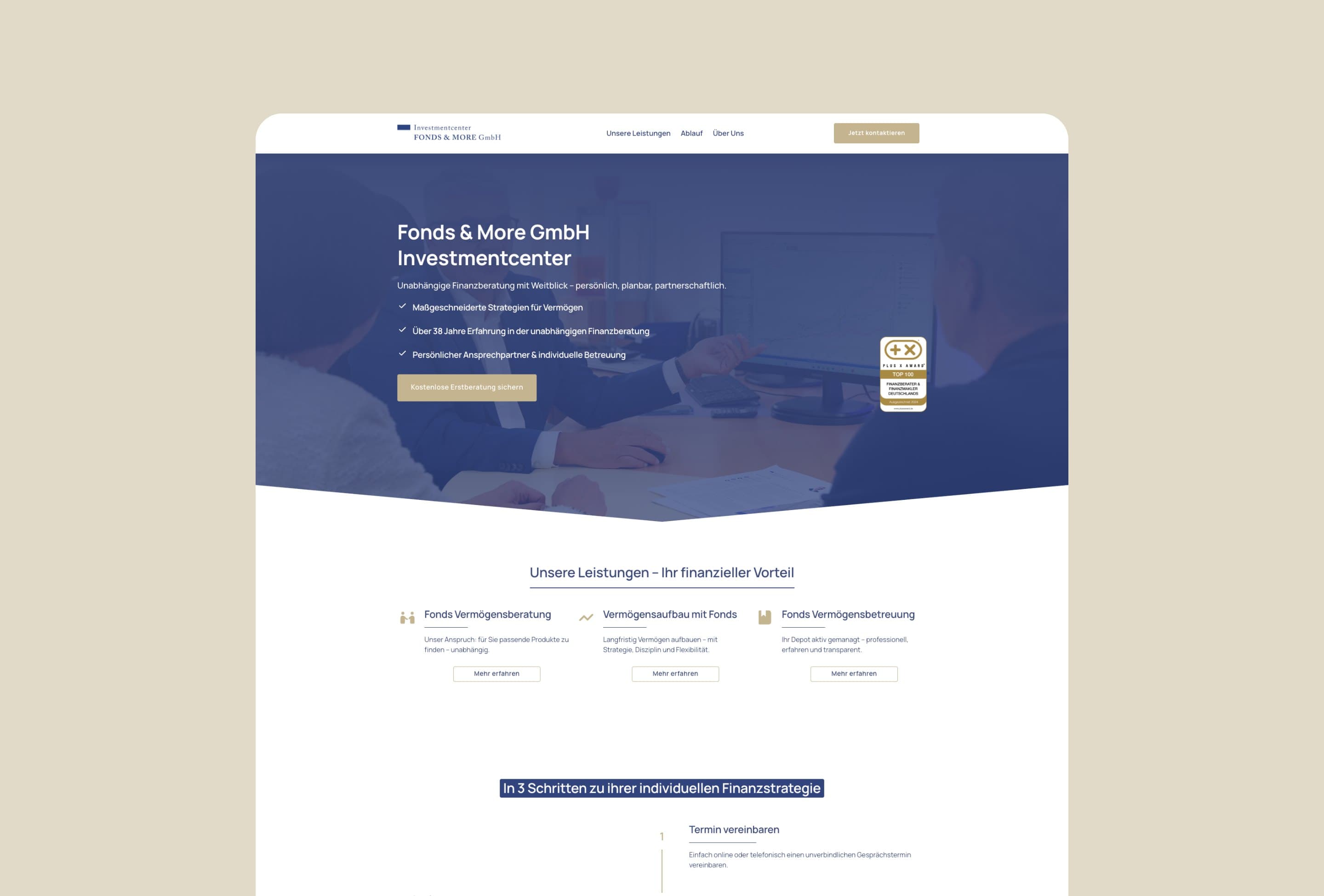 Website-Screenshot für eine Finanzberatung