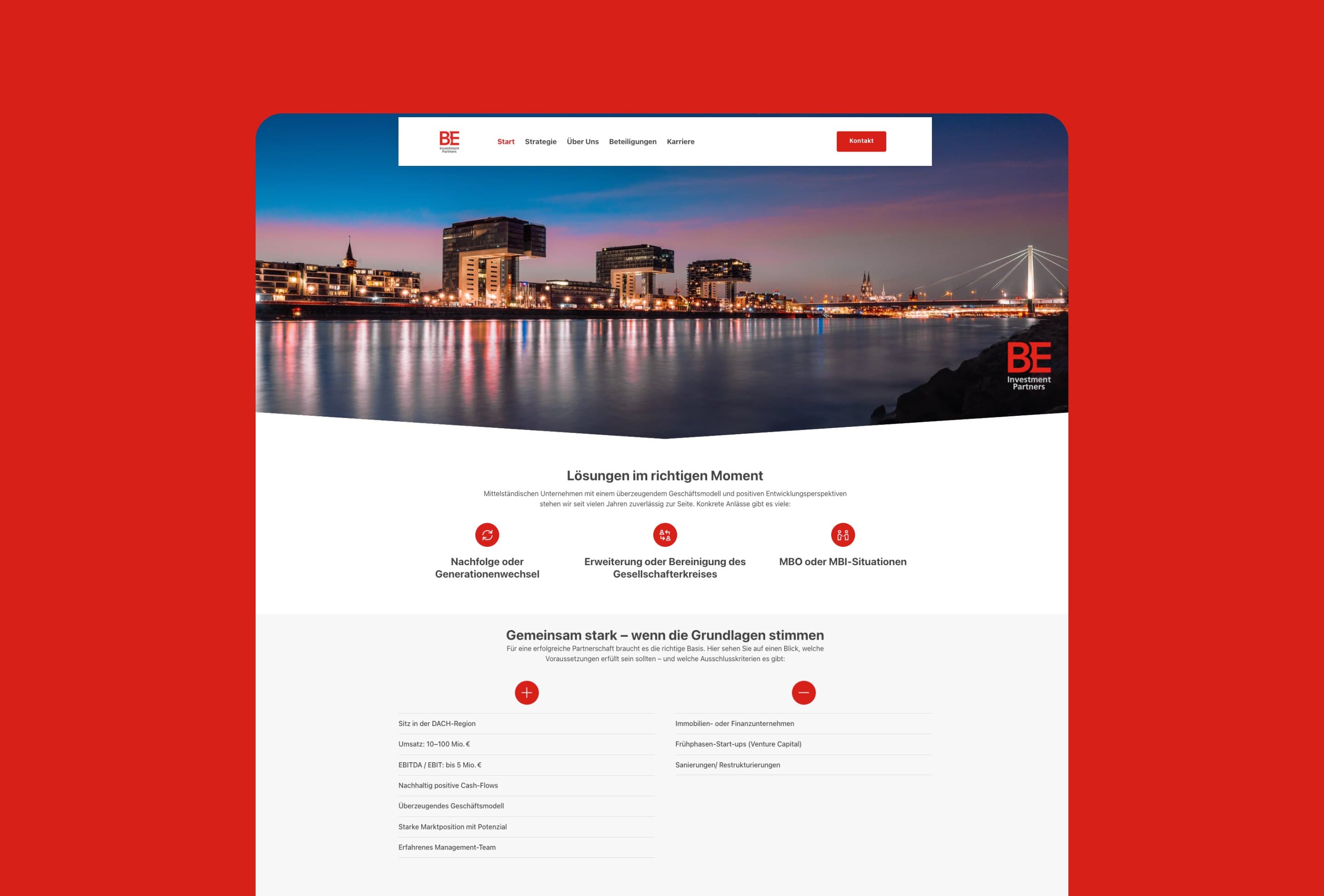 Website-Screenshot für eine Investmentgesellschaft