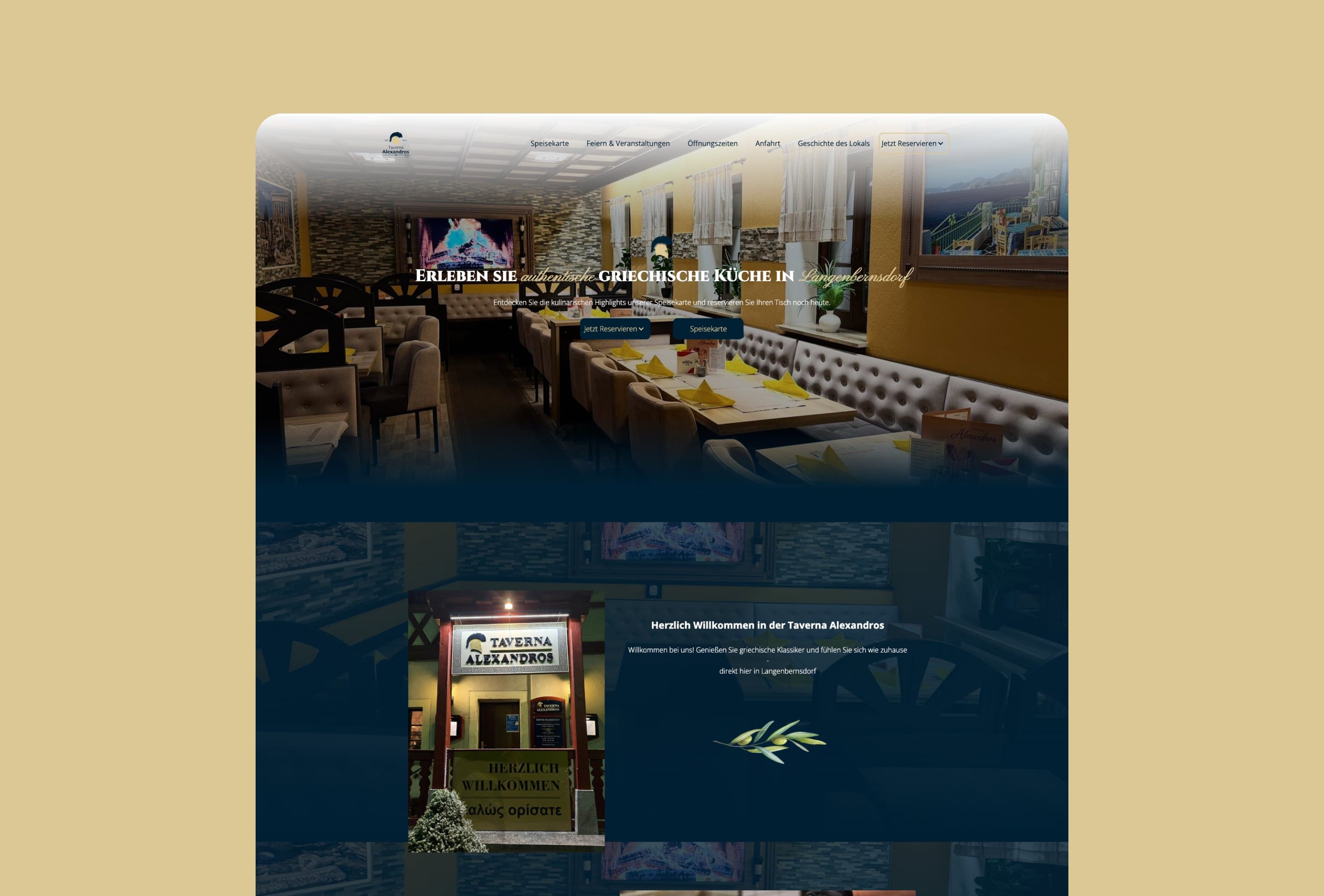 Website-Screenshot für ein griechisches Restaurant